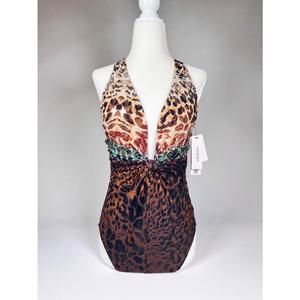 NEW! Women's Amoresaa Swimsuit One-Piece Size 10 Brown Multicolor